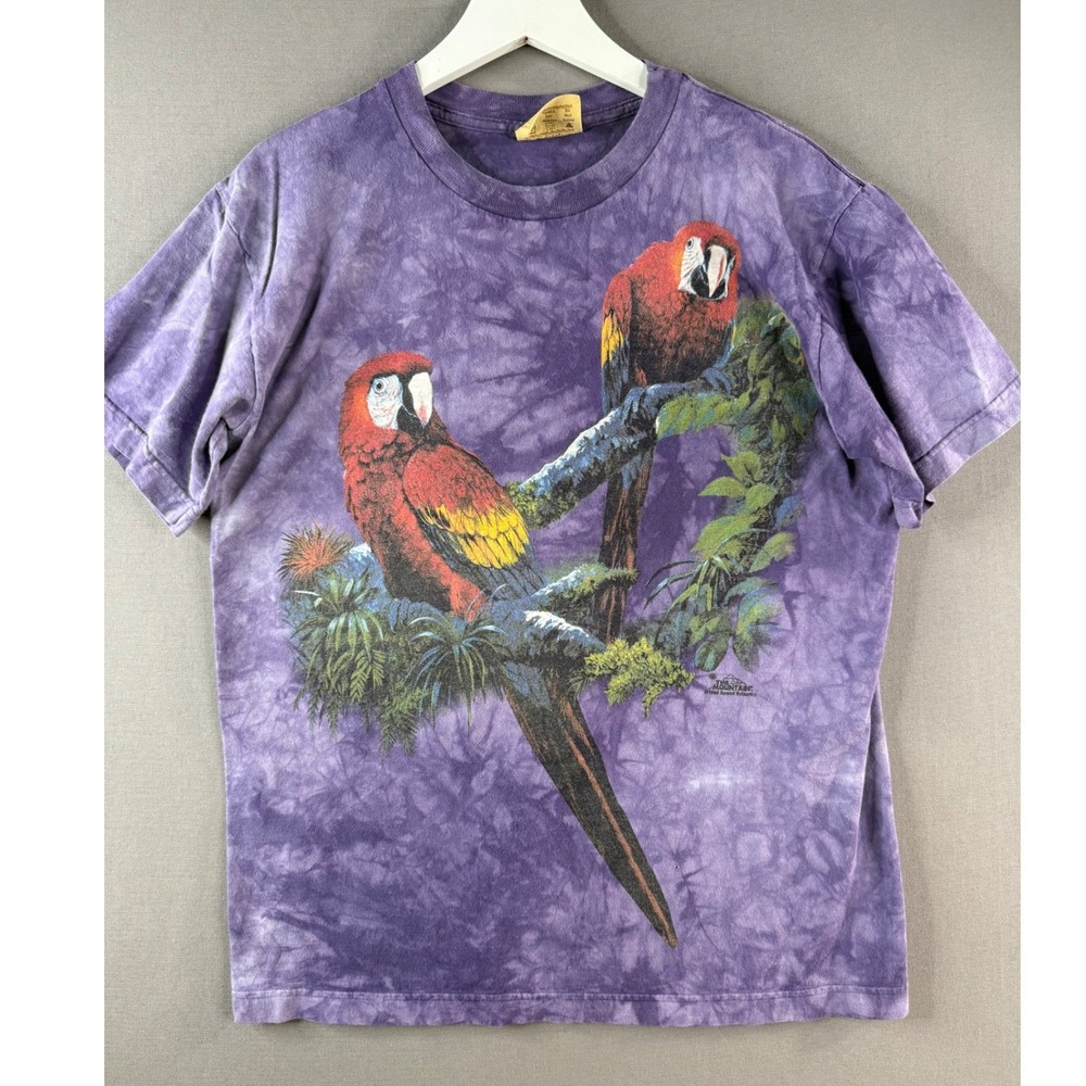 The Mountain T-Shirt Unisex M Purple Tie Dye Macaw Parrot Bird Graphic Vtg